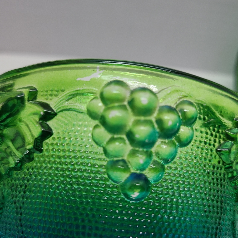 Vintage Jeanette blue/green footed grape leaf glass candy dish w/ lid Capote - Picture 12 of 16
